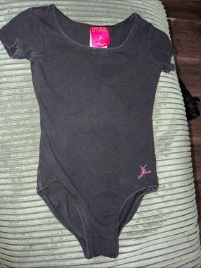 Capezio Black Kids One-Piece Leotard with Pink Logo